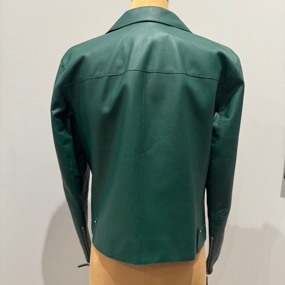 $1795 Lafayette 148 Elm Green Leather Moto Bernice Jacket Size Medium NWT - Picture 7 of 9